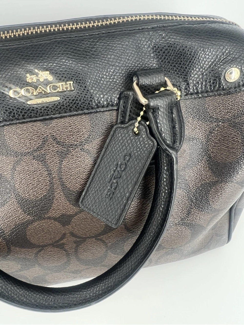 Coach Brown Signature Satchel with Black Leather Trim - Picture 3 of 11